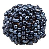 sphere from many sewn black glass beads close up photo