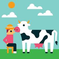 vaca y granjero vector