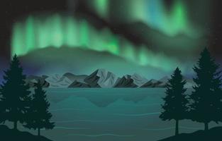 Aurora Borealis Sea and Mountain Landscape vector