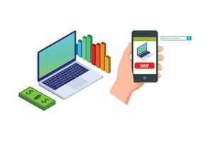 Isometric online shopping concept. Smart phone Shopping in online store. Internet shopping.Suitable for Diagrams, Infographics, Book Illustration, Game Asset, And Other Graphic Related Assets - Vector