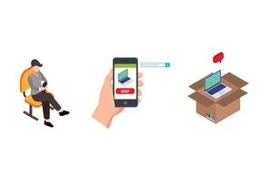 Isometric online shopping concept. Smart phone Shopping in online store. Internet shopping.Suitable for Diagrams, Infographics, Book Illustration, Game Asset, And Other Graphic Related Assets - Vector