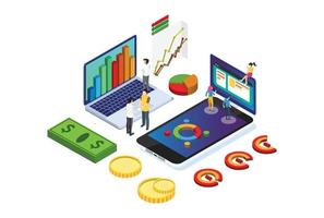 Modern Isometric Chart Analysis Illustration, Web Banners, Suitable for Diagrams, Infographics, Book Illustration, Game Asset, And Other Graphic Related Assets vector