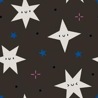 Abstract vector pattern - night sky. Cute and simple texture with stars. Hand drawn smiley stars background.