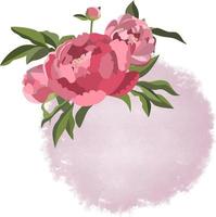 Square floral template with pink peonies on watercolor styled pink background vector