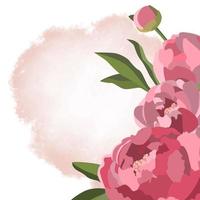 Square floral template with pink peonies on watercolor styled background vector