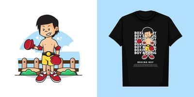 ilustración gráfica vectorial de un lindo boxeador con cinturón de campeón con diseño de maqueta de camiseta vector