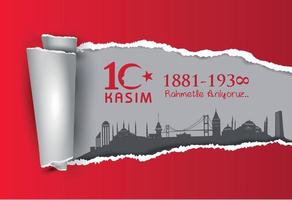 10 kasim commemorative date November 10 death day Mustafa Kemal Ataturk vector