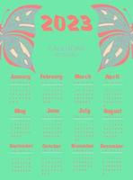 Calendar 2023 with butterfly in zentangle style. Week starts on Sunday. vector