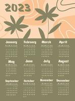 Calendar 2023 with abstract plants. Week starts on Monday. vector
