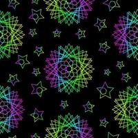 Seamless geometric pattern with  abstract stars on the black background. vector