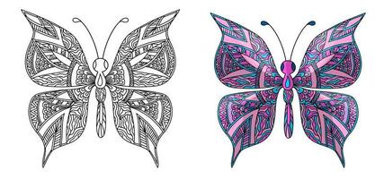 establecer mariposa. página para colorear en estilo zentangle. vector