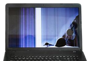 laptop with cracked LCD screen isolated photo