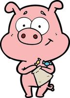 cerdo feliz de dibujos animados con dulces vector
