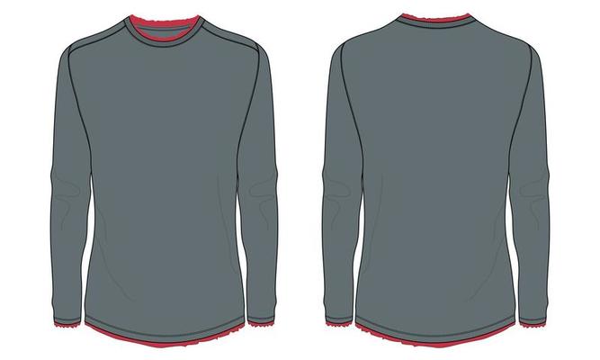 Slim fit long sleeve t shirt technical fashion flat sketch vector illustration template front and back views.
