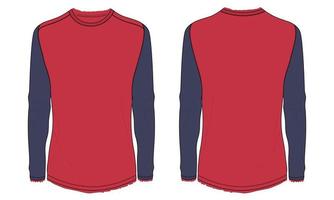Slim fit long sleeve t shirt technical fashion flat sketch vector illustration template front and back views.