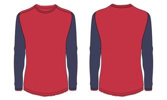 Slim fit long sleeve t shirt technical fashion flat sketch vector illustration template front and back views.