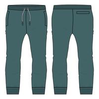 Fleece fabric Jogger Sweatpants overall technical fashion flat sketch vector illustration template front, back and side views isolated on white background.