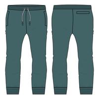 Fleece fabric Jogger Sweatpants overall technical fashion flat sketch vector illustration template front, back and side views isolated on white background.