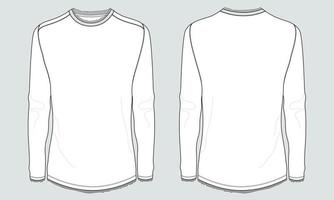 Slim fit long sleeve t shirt technical fashion flat sketch vector illustration template front and back views.