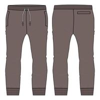Fleece fabric Jogger Sweatpants overall technical fashion flat sketch vector illustration template front, back and side views isolated on white background.
