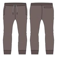 Fleece fabric Jogger Sweatpants overall technical fashion flat sketch vector illustration template front, back and side views isolated on white background.