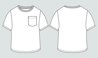 plantilla plana de moda de boceto técnico de camiseta de manga corta de ajuste regular. vector