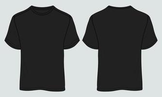 Regular fit Short sleeve T-shirt technical Sketch fashion Flat Template With Round neckline Front and back view. Clothing Art Drawing Vector illustration basic apparel design Mock up.