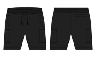 Boys Sweat Shorts vector fashion flat sketch template. Young Men Technical Drawing Fashion art Illustration.