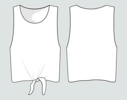 Sleeveless Ladies tops technical fashion flat sketch vector illustration template front and back