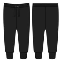 Fleece fabric Jogger Sweatpants overall technical fashion flat sketch vector illustration template front, back views. Apparel Clothing Design Mock up Cad.