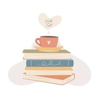 Hello Fall concept. Reading books and drinking coffee vector