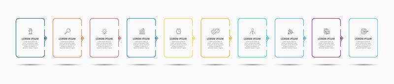Business Infographics template. Timeline with 10 steps, options and marketing icons .Vector linear infographic with two circle conected elements. Can be use for presentation. vector