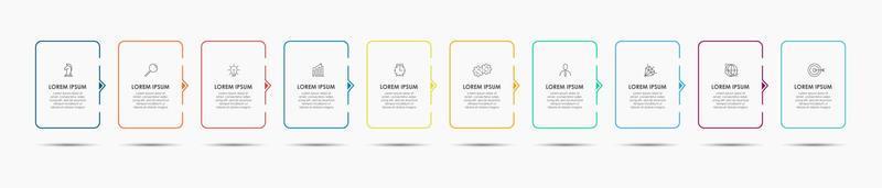 Business Infographics template. Timeline with 10 steps, options and marketing icons .Vector linear infographic with two circle conected elements. Can be use for presentation. vector