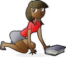 cartoon girl picking up book vector