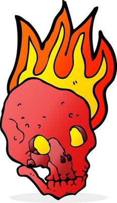 cartoon flaming skull