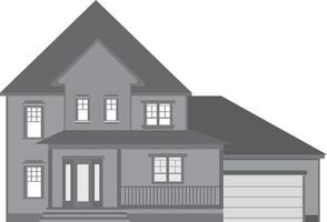 The flat picture with the image of the house with the garage and trees standing at the road.suburban house.country house.Wooden country cottage.Two-storeyed house with veranda and garden with trees. vector