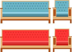 Set of design furniture for the state muddy room. A sofa and a chair with a back. An icon for the websites an element of an interior of the house or apartment. In flat style a vector.Wooden legs vector