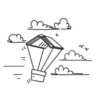 hand drawn doodle flying book as hot air balloon illustration vector