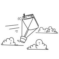 libro volador de fideos dibujado a mano como vector de ilustración de globo de aire caliente