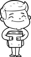 happy cartoon man holding book vector