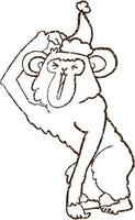 Christmas Monkey Charcoal Drawing vector