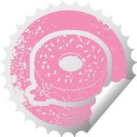 distressed sticker icon illustration of a tasty iced donut vector