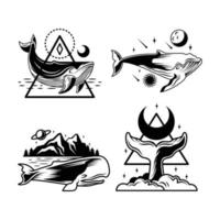 colección de ballenas de tatuaje minimalista vector