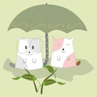 Two cute colorfull kawaii with umbrella for design vector