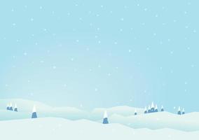 Winter hills and pines landscape background with snowfall. vector