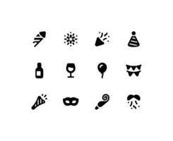 Cute New year solid glyph icon set with party related icons vector