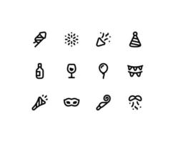 Cute New year line icon set with party related icons vector