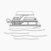 Editable Isolated Three-Quarter Top Side View Pontoon Boat on Wavy Water Vector Illustration in Outline Style for Transportation or Recreation Related Design