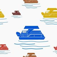Editable Flat Style Three-Quarter Top Side View Pontoon Boat Vector Illustration With Various Colors as Seamless Pattern for Creating Background of Transportation or Recreation Related Design