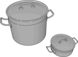 Silver cookware, illustration, vector on white background.